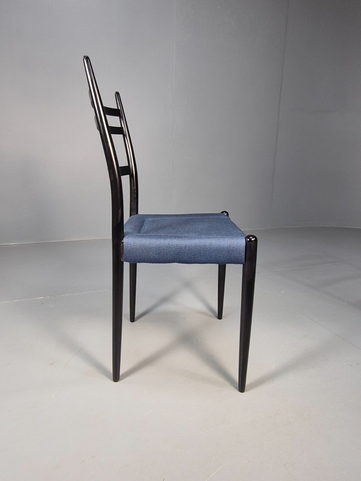 Vintage G Plan Dining Chairs Black Teak Blue Fabric Italian Style EB9488 MDIN - UKDK FURNITURE