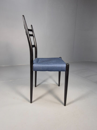 Vintage G Plan Dining Chairs Black Teak Blue Fabric Italian Style EB9488 MDIN - UKDK FURNITURE