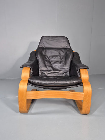 Skippers Apollo Leather Lounge Chair Bentwood Frame 1980s Retro MCM EB11290 MBEN5