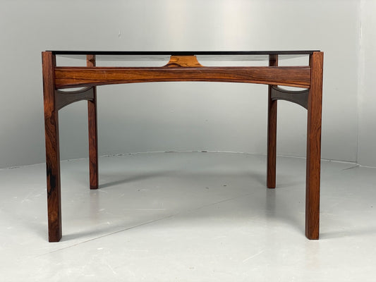 Vintage 1960s Coffee Table Smoked Glass Wood Swedish Mid Century EB11195 MWOO1