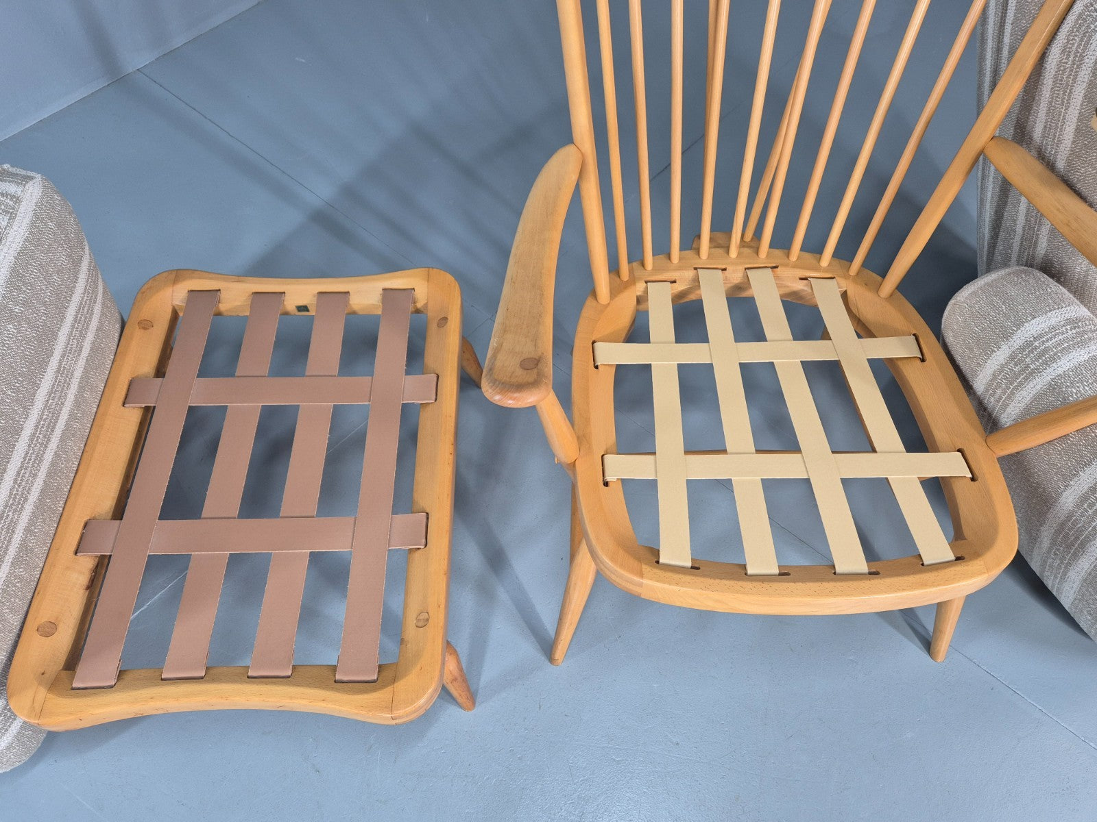 Vintage Ercol 415 Chair and Footstool with New Upholstery Retro  EB10293 MNOR11