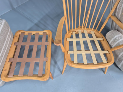 Vintage Ercol 415 Chair and Footstool with New Upholstery Retro  EB10293 MNOR11