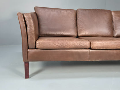 Mid Century Retro Settee Three Seater Brown Leather Vintage Denmark EB10081 M3SS3