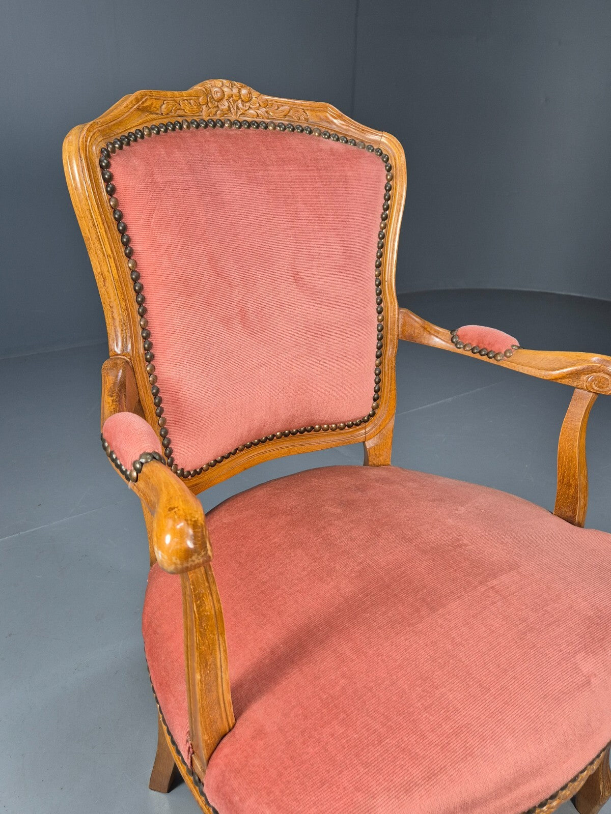Vintage French Rococo Armchair Pink Velour Danish Repro 1970s EB9627 VCAR - UKDK FURNITURE