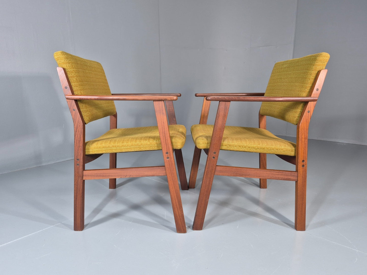 2 Danish Desk Chairs Teak Framed Original Wool Upholstery 1960s MCM EB11335 MDIN10