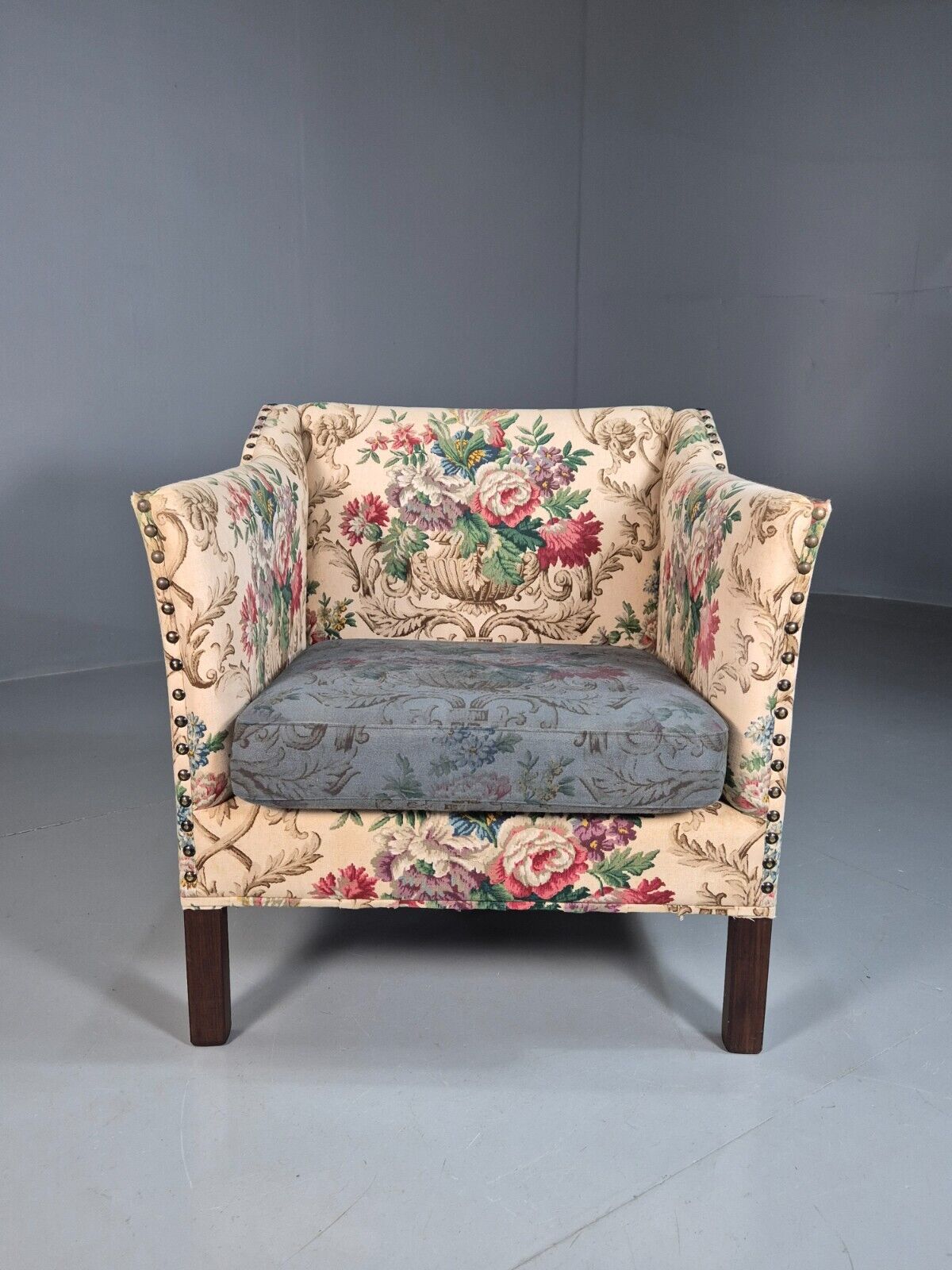 Vintage Danish Lounge Chair Floral Upholstery Retro 1950s EB7869 MNOR - UKDK FURNITURE