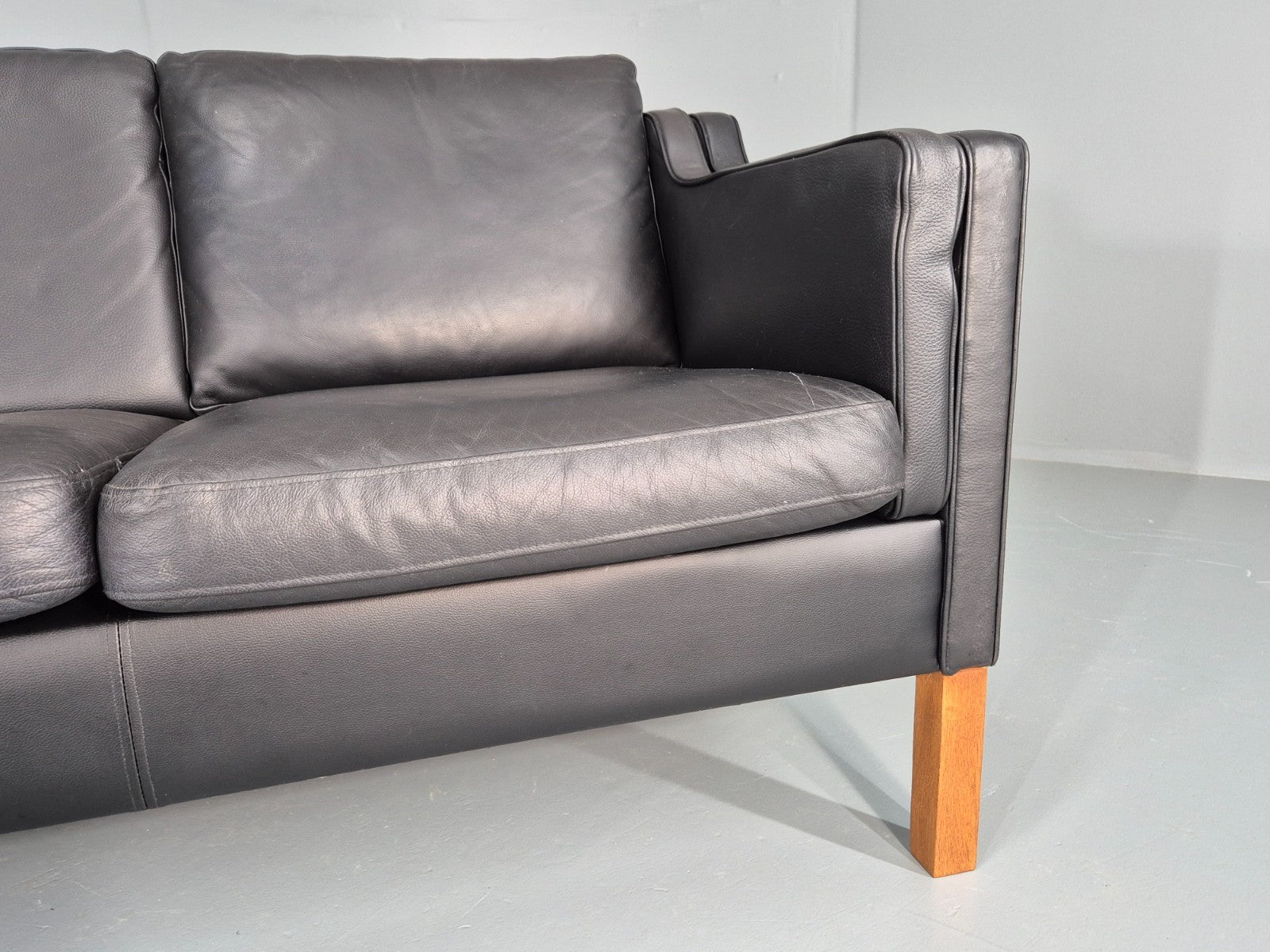 Vintage 3 Seat Sofa Danish Black Leather Vinyl Mid Century 1980s  EB10480 M3SS8