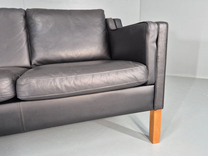 Vintage 3 Seat Sofa Danish Black Leather Vinyl Mid Century 1980s  EB10480 M3SS8