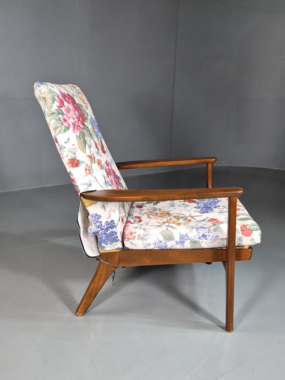Vintage Lounge Chair Beech Frame Floral Parker Knoll Retro MCM 1960s EB7332 MNOR5