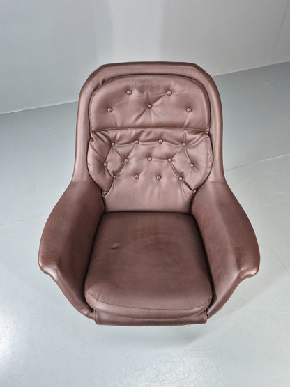 Retro Swivel Bucket Chair 1970s Denmark Brown Vinyl Mid Century EB11415 MSWI2