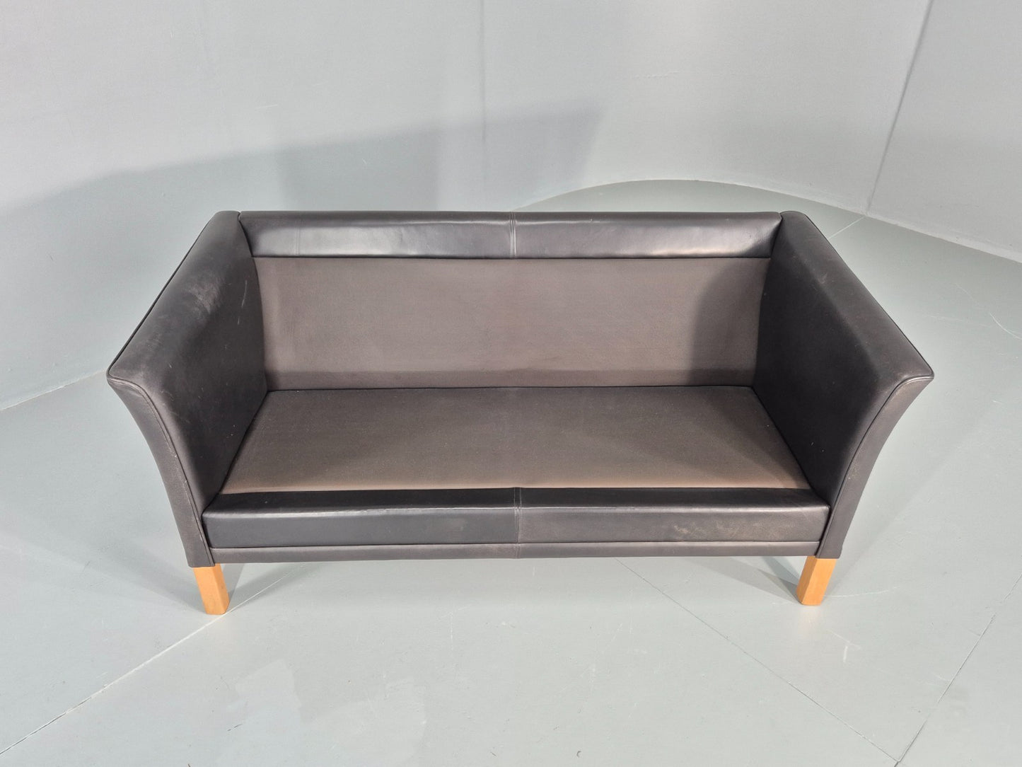 Vintage 2 Seat Sofa Danish Black Leather Mid Century Retro 1980s  EB10482 M2SS7