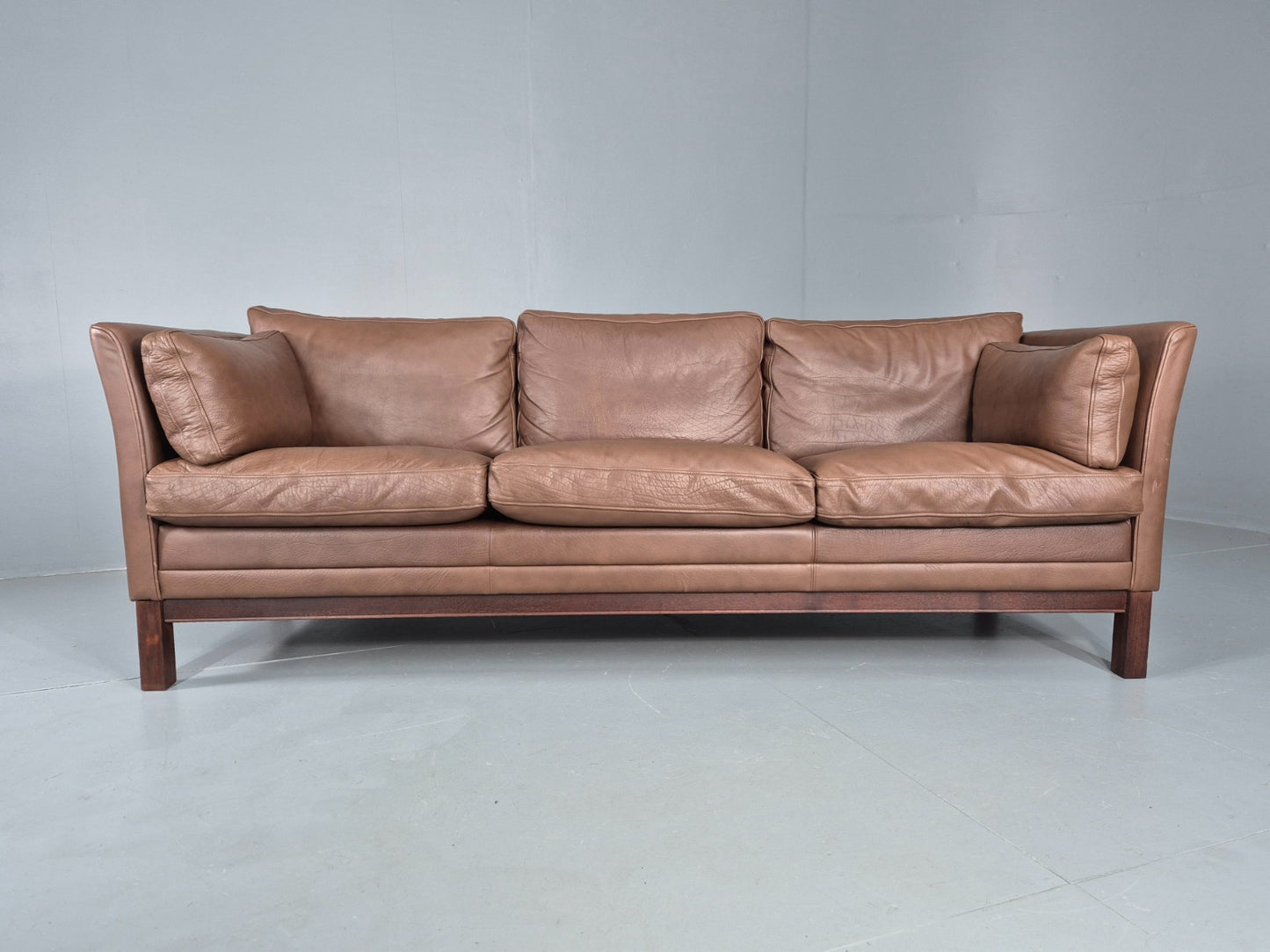 Vintage Danish 3 Seater Sofa Danish Brown Leather 1970s Retro MCM  EB10486 M3SS5