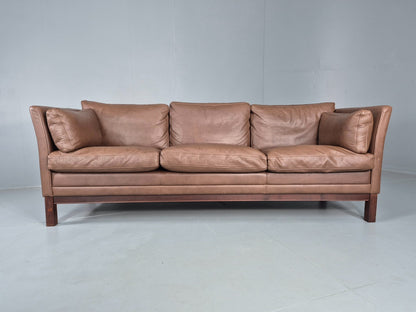 Vintage Danish 3 Seater Sofa Danish Brown Leather 1970s Retro MCM  EB10486 M3SS5