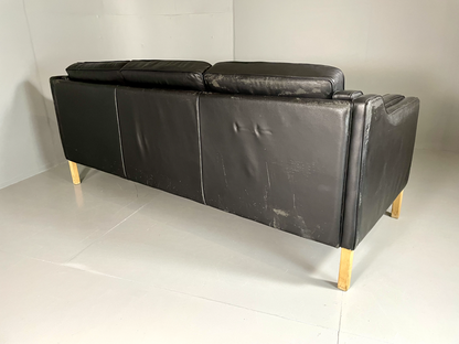 Three Seater Leather Sofa Black Vintage Danish Mogensen MCM Retro EB5864 M3SS17