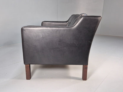 Vintage 2 Seater Black Leather Danish Sofa Borge Mogensen Style EB9078 M2SS - UKDK FURNITURE