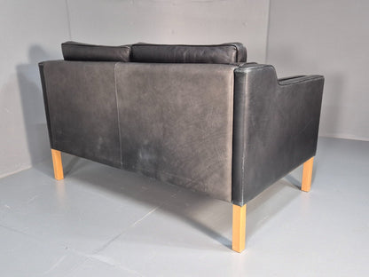 Mid Century Stouby Eva Two Seater Sofa Vintage Danish Black Leather EB10108 M2SS17