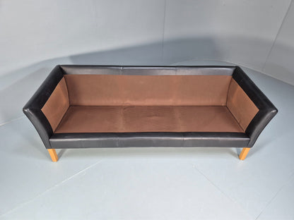 Mid Century Three Seater Sofa Vintage Danish Black Leather Retro EB10114 M3SS7