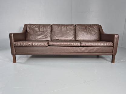 Vintage 3 Seat Leather Sofa 1970s Danish Brown Mid Century Retro EB10519 M3SS5