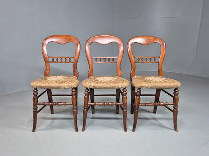 3 Vintage Dining Chairs Floral Seats Walnut Frame Balloon Victorian EB8182 VDIN - UKDK FURNITURE