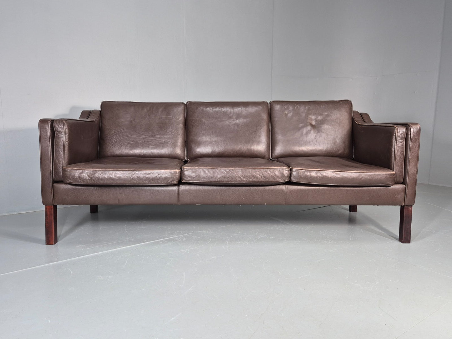 Vintage 2 Seater Settee 1970s Danish Brown Leather Mogensen Style EB11641 M3SS3