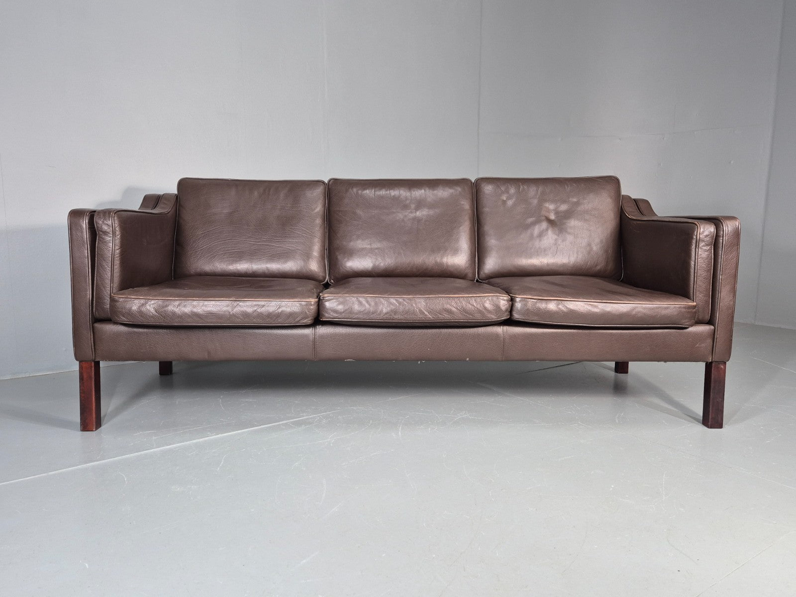 Vintage 2 Seater Settee 1970s Danish Brown Leather Mogensen Style EB11641 M3SS3