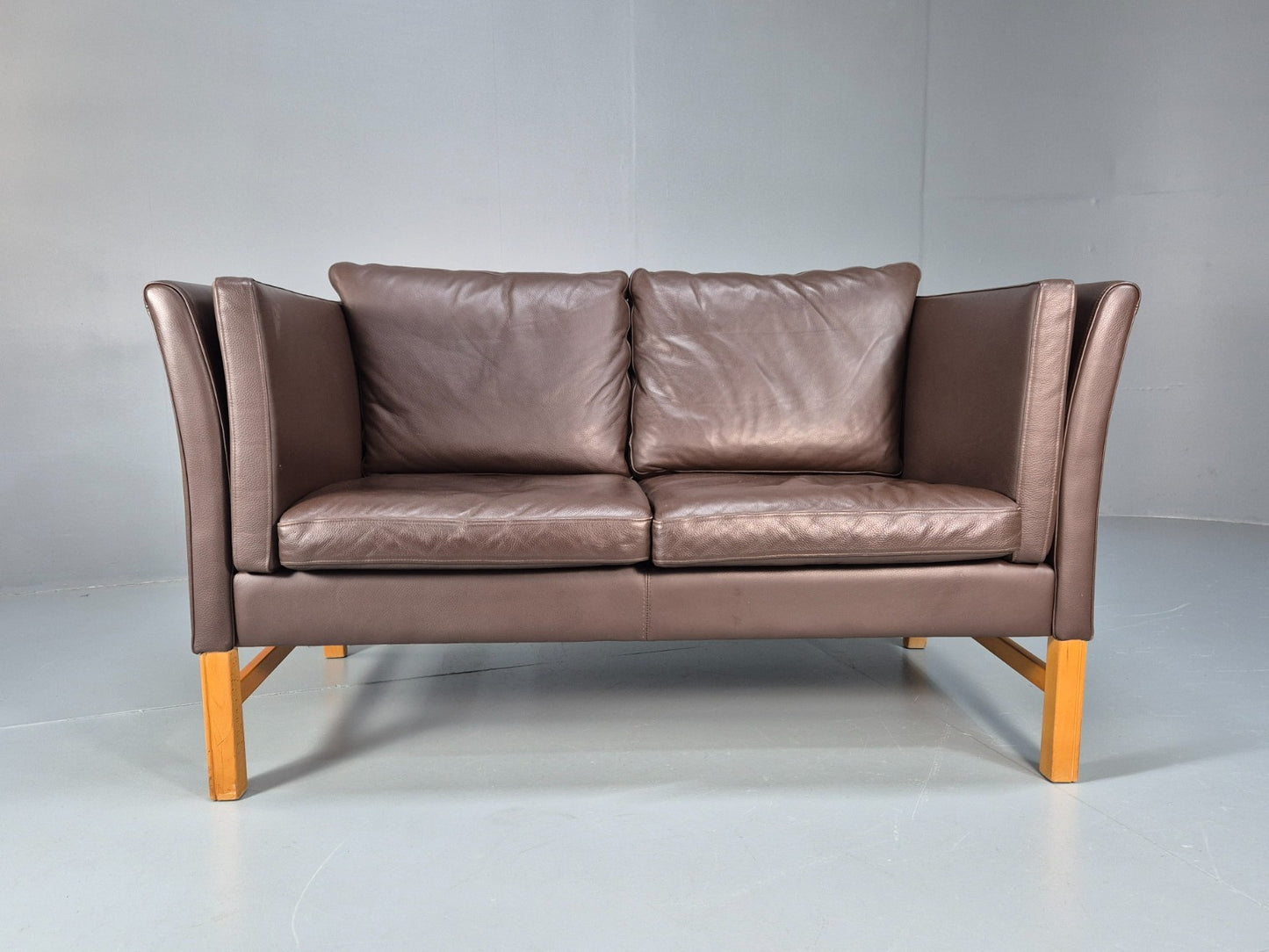 Mid Century Two Seater Sofa Vintage Danish Brown Leather Retro 1970 EB10094 M2SS5