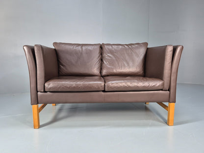 Mid Century Two Seater Sofa Vintage Danish Brown Leather Retro 1970 EB10094 M2SS5