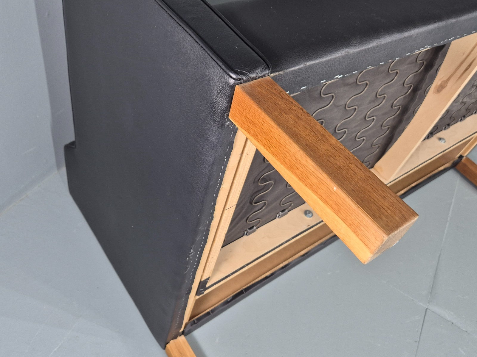 Vintage 2 Seat Sofa Danish Black Leather Mogensen Style Retro 1980s EB10466 M2SS9