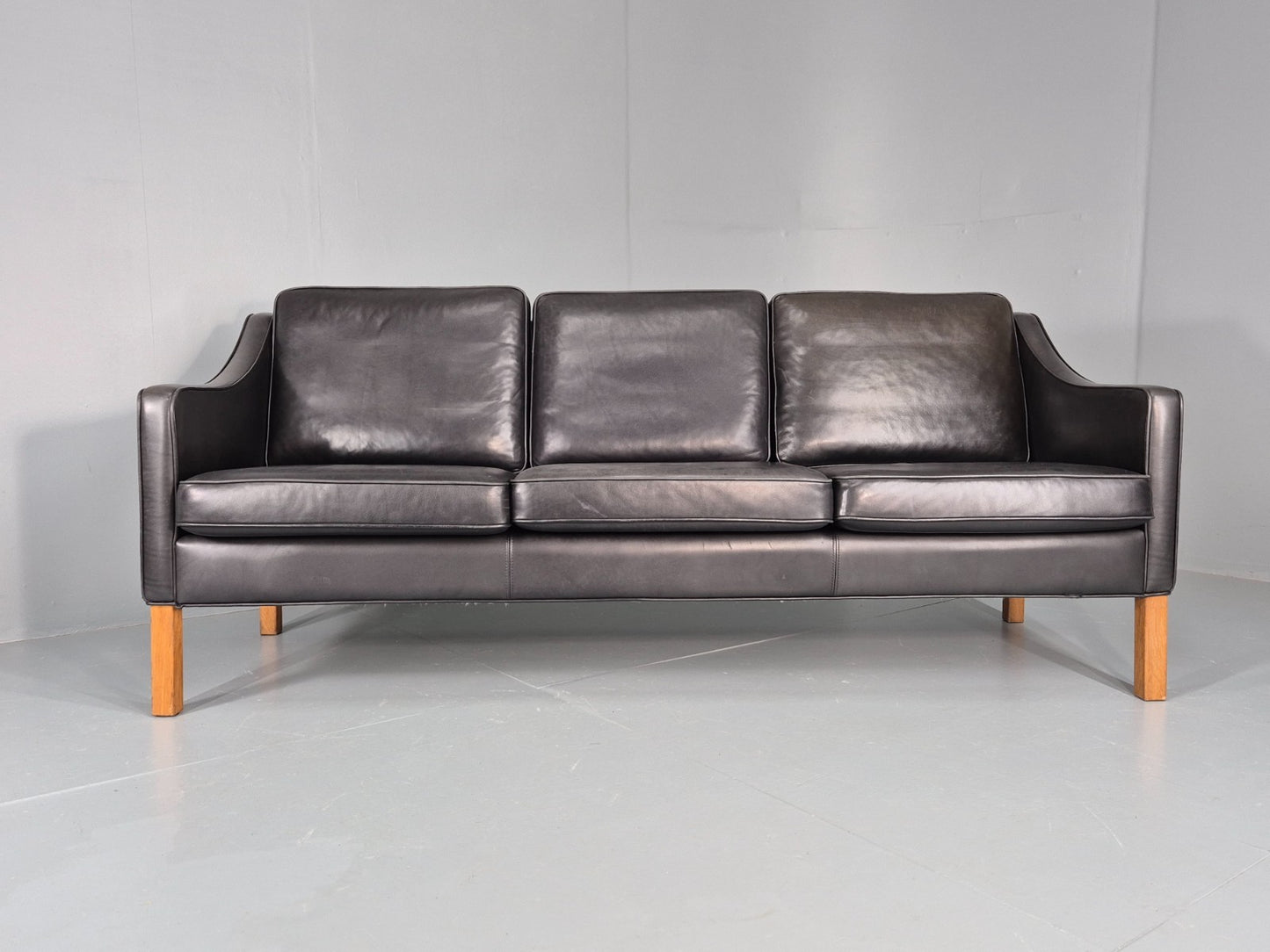 Vintage 3 Seat Sofa Black Leather Danish Hurup Mid Century Retro EB10475 M3SS9