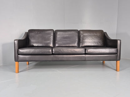 Vintage 3 Seat Sofa Black Leather Danish Hurup Mid Century Retro EB10475 M3SS9