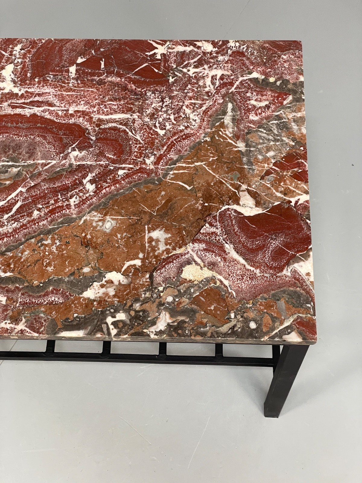 Vintage Marble Coffee Table Black Steel Frame Magazine Rack  1980s EB11047 MWOO4