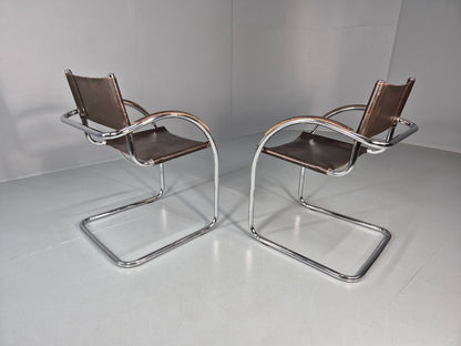 2 Bauhaus Style 1980s Chairs Leather and Chrome Retro Art Deco EB10980 MNOR12
