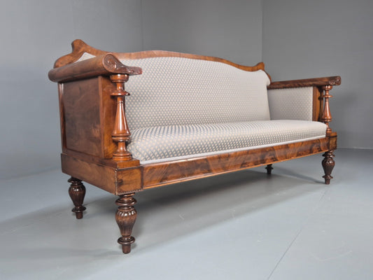 Vintage Danish Walnut and Mahogany Biedermeier Sofa Blue Cotton EB9599 M3SS - UKDK FURNITURE