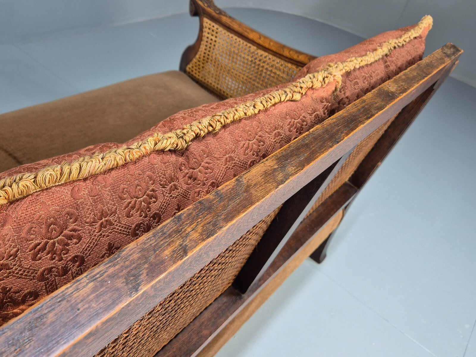 Vintage Danish 1920s Carved Oak Sofa Bergere Brown Velour Antique EB9544 V3SS - UKDK FURNITURE