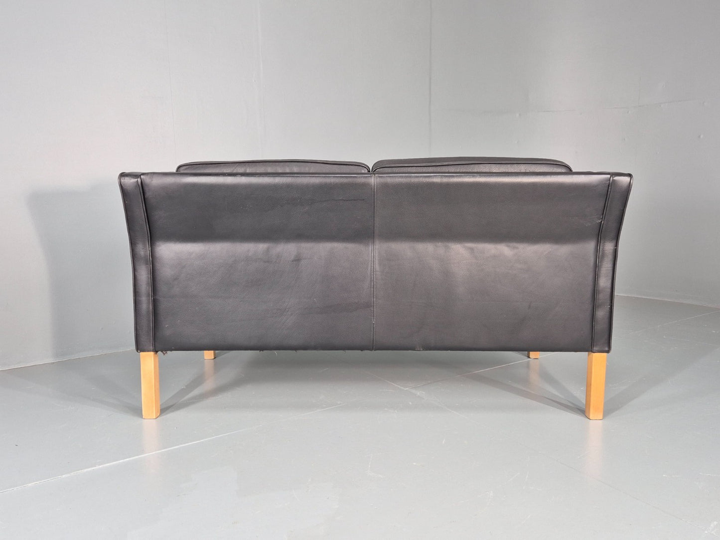 Vintage 2 Seat Sofa Danish Black Leather Mogensen Style Retro 1980s EB10464 M2SS15