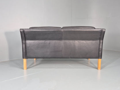 Vintage 2 Seat Sofa Danish Black Leather Mogensen Style Retro 1980s EB10464 M2SS15