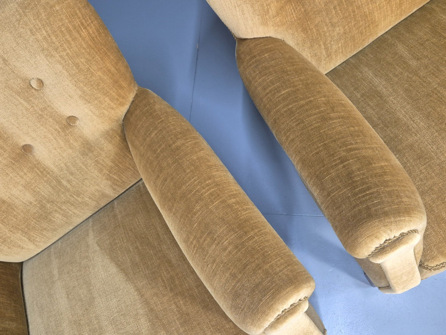 2 Art Deco Cottage Chairs Vintage Danish Gold Velour  1940s   EB10737 VCLO12