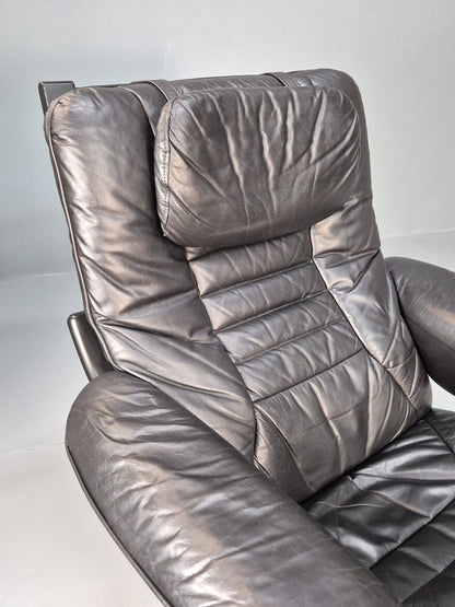 Vintage Danish Swivel Chair Black Leather Retro Seating EB8882 MSWI - UKDK FURNITURE