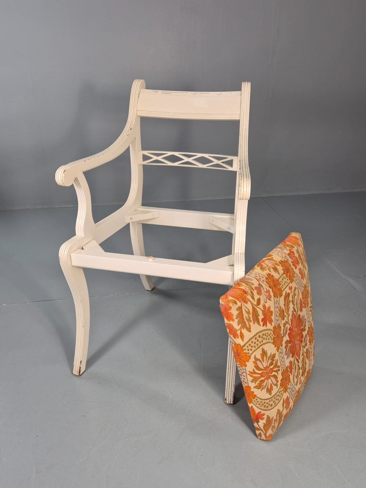 8 Regency Style Dining Chairs 1970s Retro Repro Floral Pads Armed EB11035 MDIN9