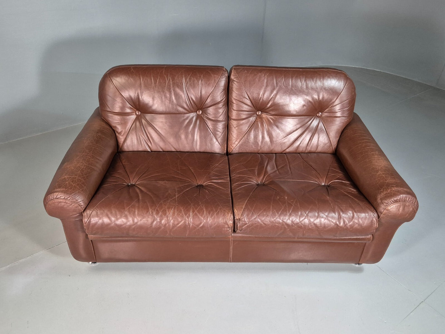 2 Seat Sofa Vintage Danish Brown Leather Thams Retro 1970s MCM EB7289 M2SS1