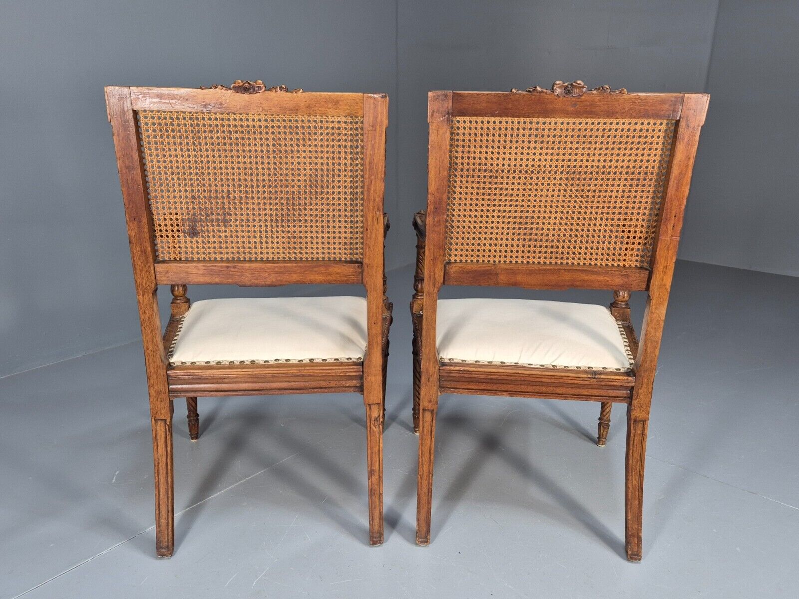 2 Vintage Danish Lounge Chairs Rattan Walnut Louis XVI Style Antique EB8995 VBER - UKDK FURNITURE