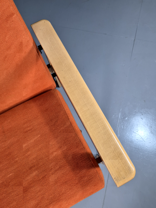 Vintage Danish Elbow Chair Orange Wool Beech Frame 1980s Retro EB7197 MNOR - UKDK FURNITURE