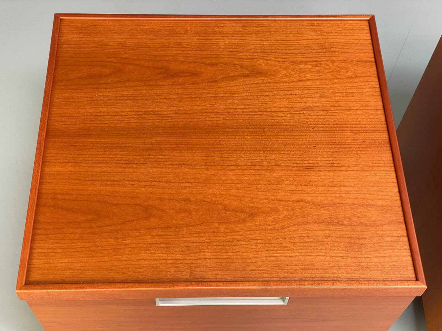Vintage Pair Bedside Tables Cherry Wood Aluminium 1980s Drawers EB9819 MWOO - UKDK FURNITURE