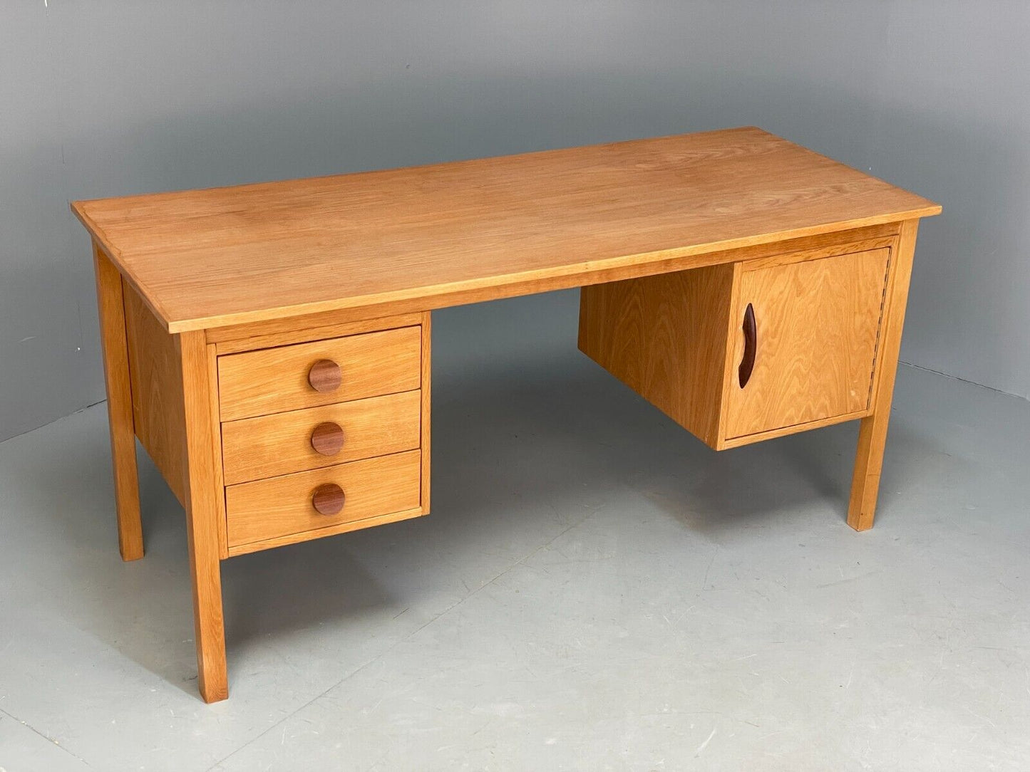 Vintage Danish Oak Desk Teak Handles With Drawers And Storage EB8722 MWOO - UKDK FURNITURE