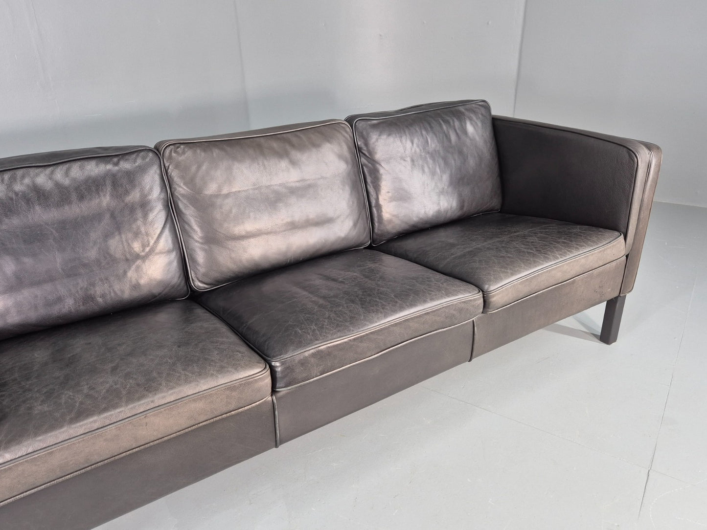 Vintage Danish 3 Seater Black Leather Sofa 1970s Retro Mid Century EB11923 M3SS3