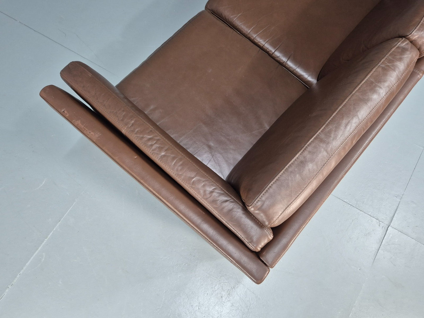 Mid Century Three Seater Sofa Brown Leather Danish Retro 1970s  EB10722 M3SS18