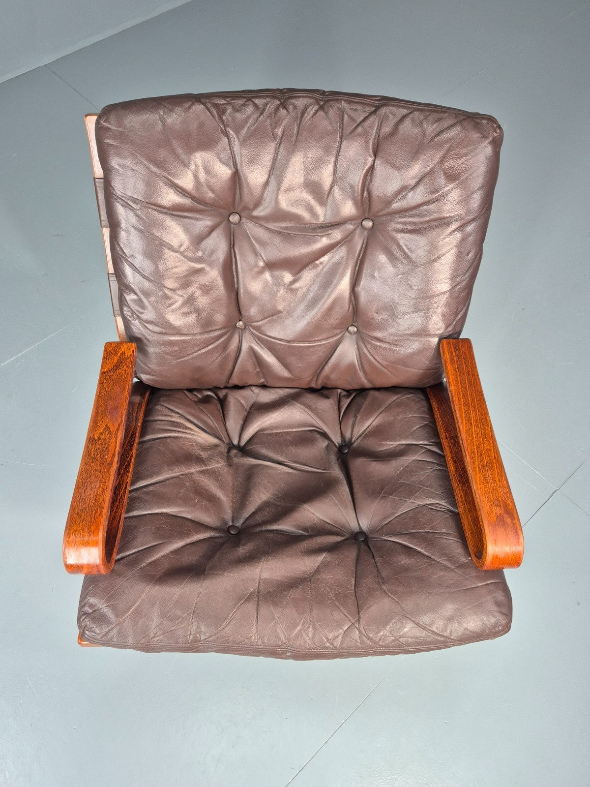 Vintage Skyline Lounge Chair Brown Leather 1970s Retro MCM Bentwood EB11326 MBEN4