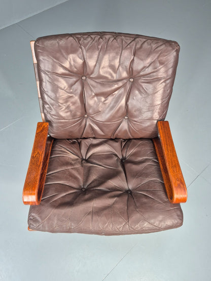 Vintage Skyline Lounge Chair Brown Leather 1970s Retro MCM Bentwood EB11326 MBEN4