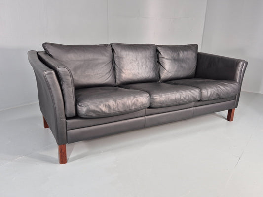 Vintage 3 Seat Sofa Danish Black Leather Mid Century Retro Design EB10481 M3SS0