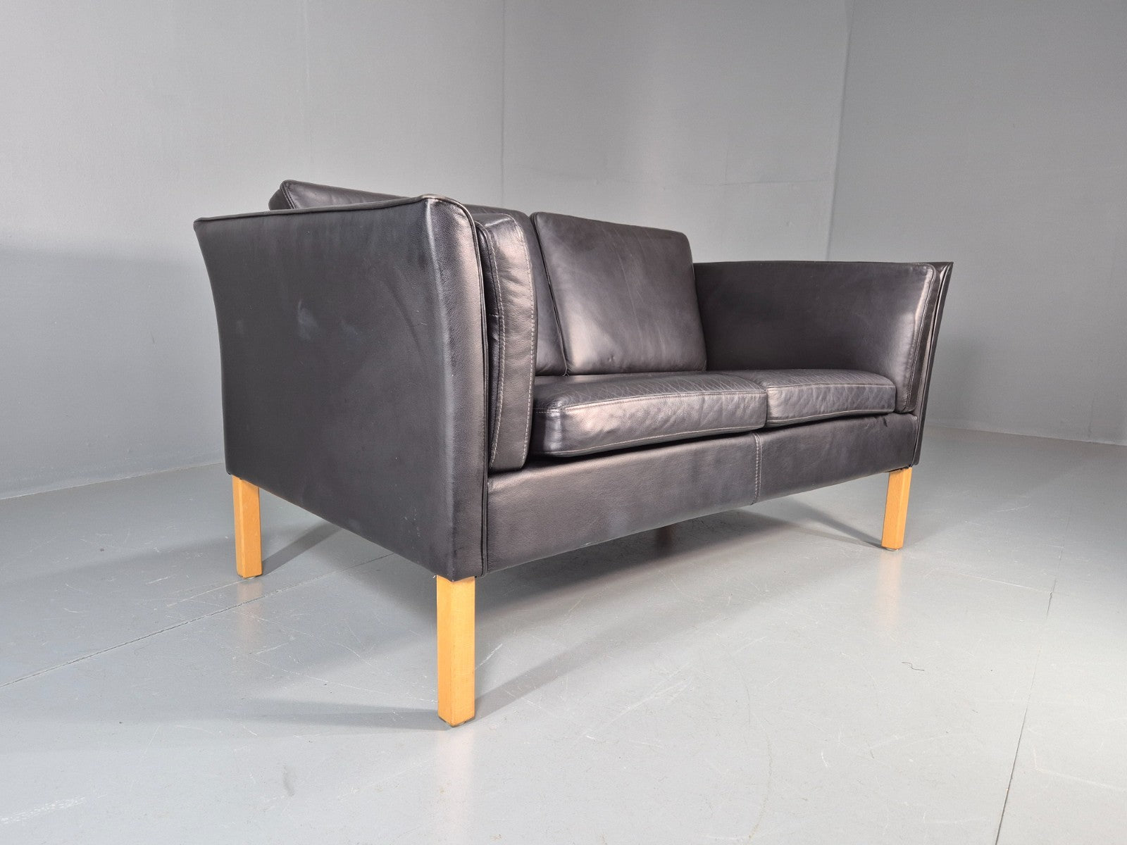 Vintage 2 Seater Settee Danish Retro Black leather and Vinyl EB11640  M2SS1
